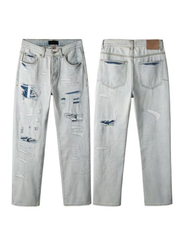   1:1 quality version Blue ripped straight-leg Jeans 28468709