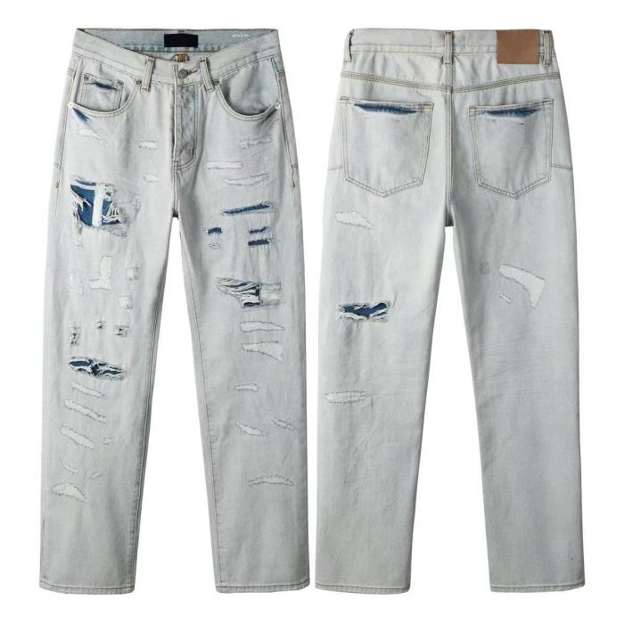   1:1 quality version Blue ripped straight-leg Jeans 28468709
