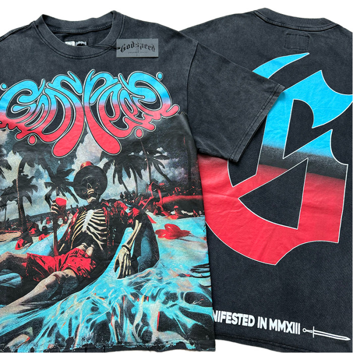 Skull Seaside Vacation Print Washed Version Tee 2 colors 28470961