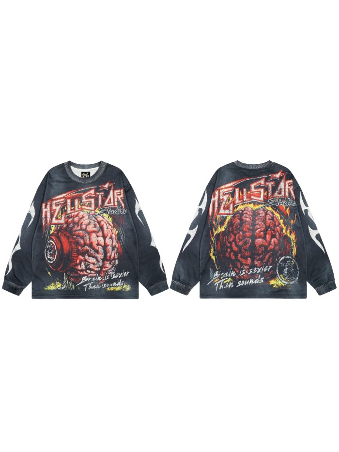 Brain Print Washed Version Long-Sleeve T-Shirt 28471092