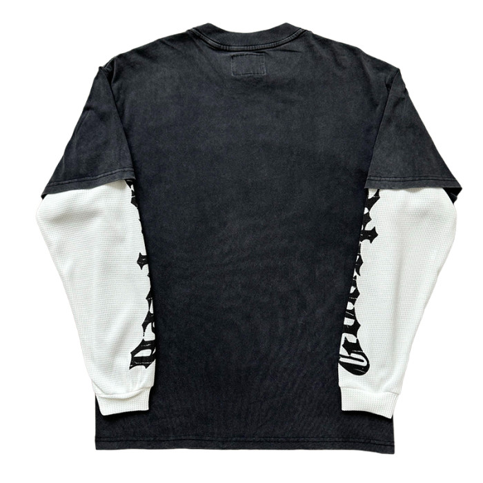 Skull Glitter Bio-Print Washed Version Long-Sleeve T-Shirt 28470963