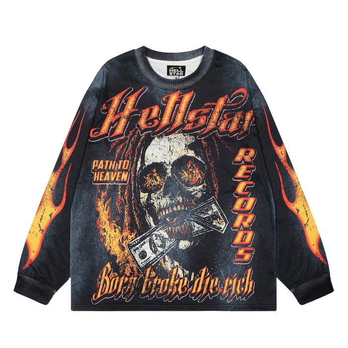 Skull banknotes Print Washed Version Long-Sleeve T-Shirt 28471079