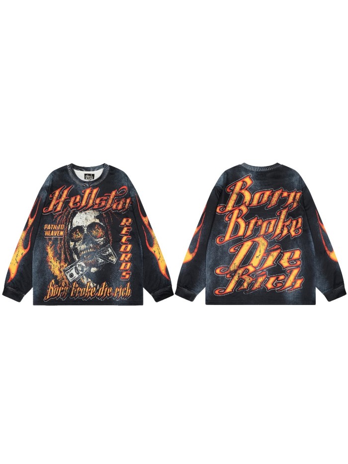 Skull banknotes Print Washed Version Long-Sleeve T-Shirt 28471079