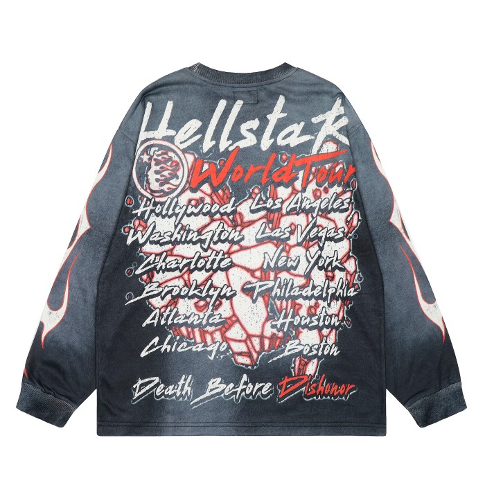 Menacing Skeleton Print Washed Version Long-Sleeve T-Shirt 28471086