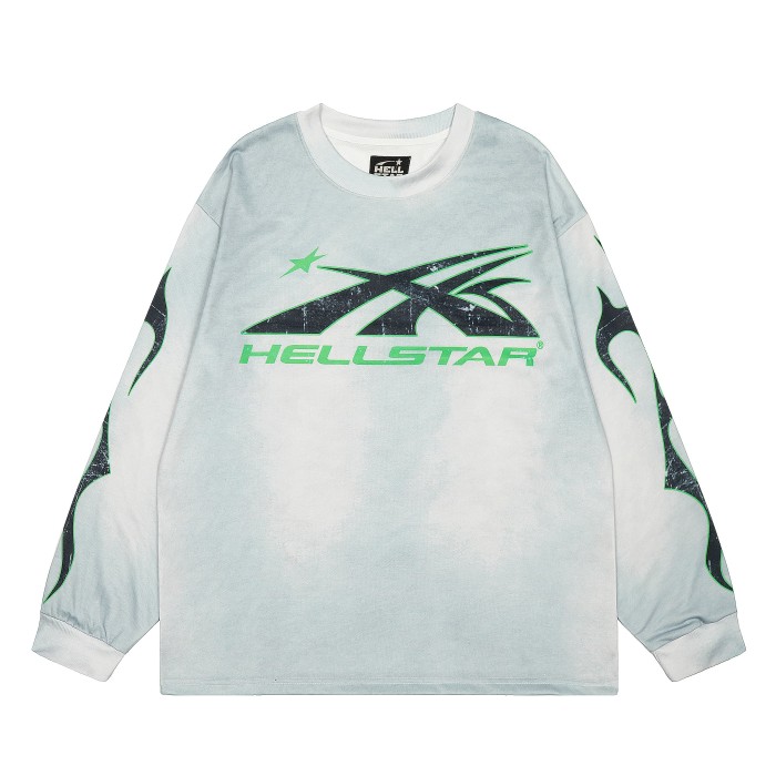 Green letter Print Washed Version Long-Sleeve T-Shirt 28471090