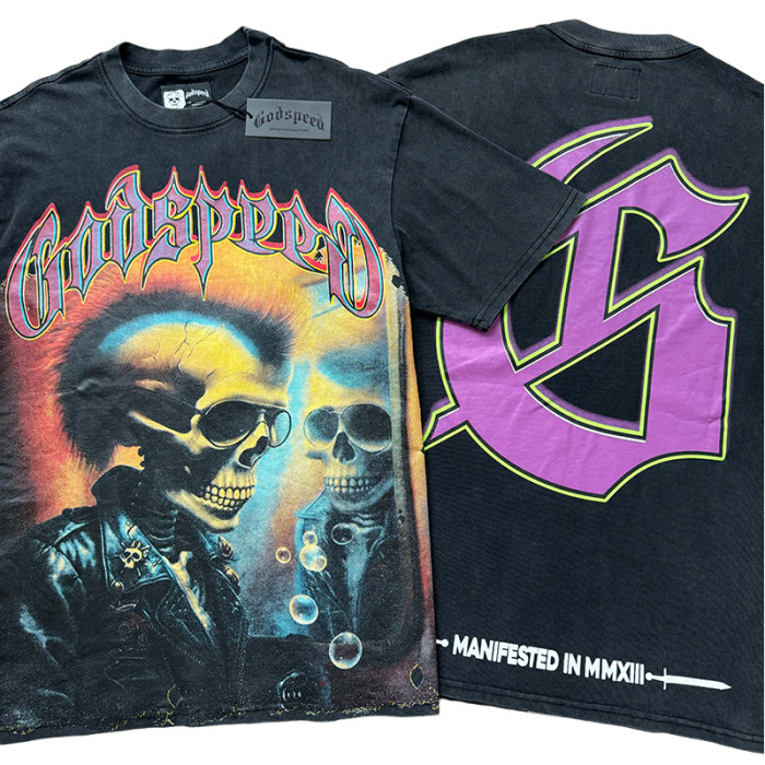 [Buy Two Get One Free]Skull Mirror Print Washed Version Tee 2 colors 28472489