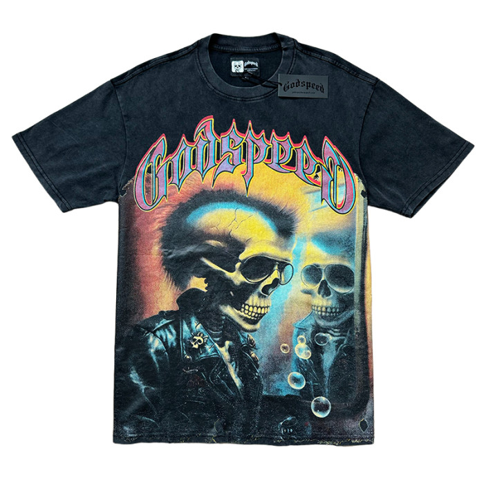 [Buy Two Get One Free]Skull Mirror Print Washed Version Tee 2 colors 28472489