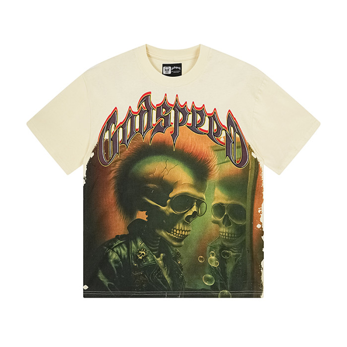 [Buy Two Get One Free]Skull Mirror Print Washed Version Tee 2 colors 28472489