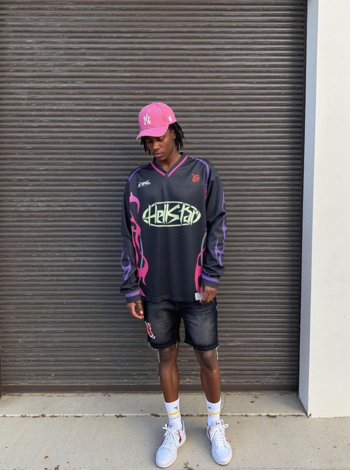 Pink and Purple Flame Digital Printed Mesh Long Sleeve T-Shirt 28474848