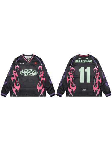 Pink and Purple Flame Digital Printed Mesh Long Sleeve T-Shirt 28474848