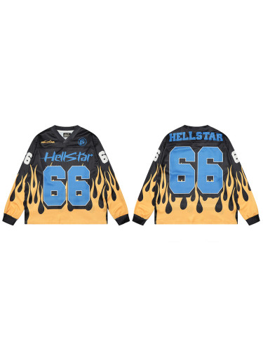Flame letter printed mesh Long Sleeve T-Shirt 28474841