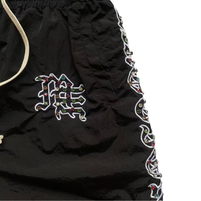 Embroidered Gemstone-Inlaid Zip up Shirt & Shorts Set 28475731