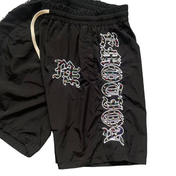 Embroidered Gemstone-Inlaid Zip up Shirt & Shorts Set 28475731