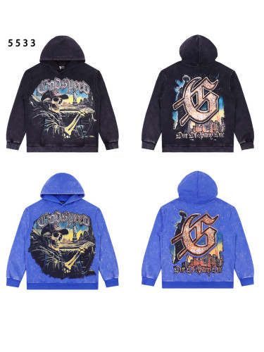 [Buy One Get One Free]Skull Driving Print Washed Version Hoodie 2 colors 28476795