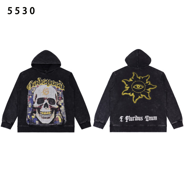Puzzle Skull Print Washed Version Hoodie 2 colors  28478565