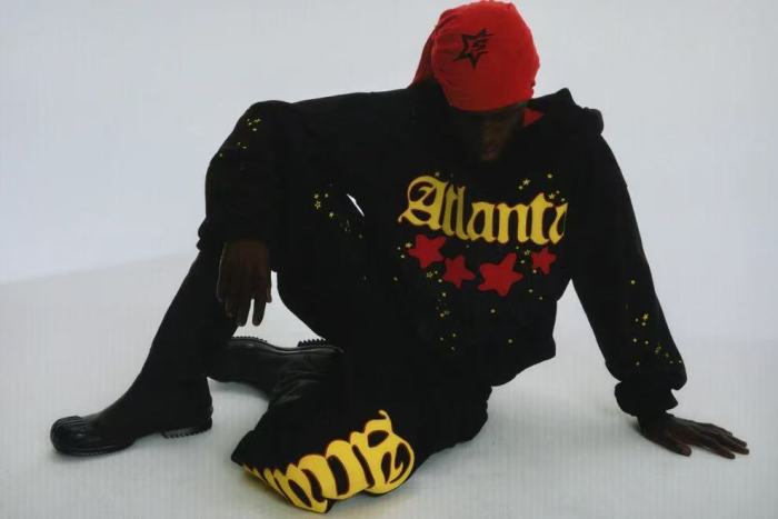 1:1 quality version Yellow lettered Atlanta print Hoodie & Pants Set  28480754
