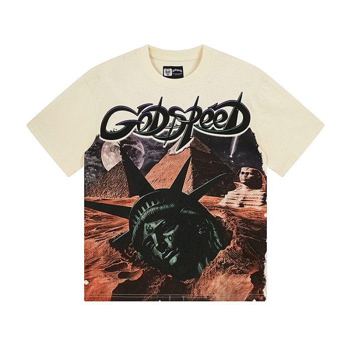 [Buy Two Get One Free]Desert-Buried Statue Print Washed Version Tee 2 colors 28485566