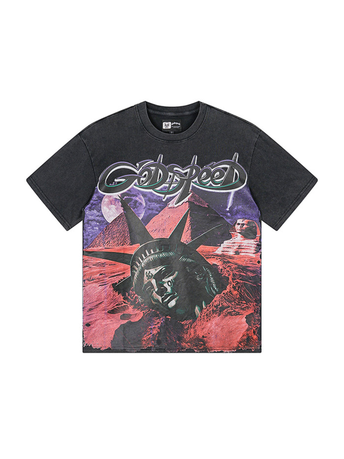 [Buy Two Get One Free]Desert-Buried Statue Print Washed Version Tee 2 colors 28485566