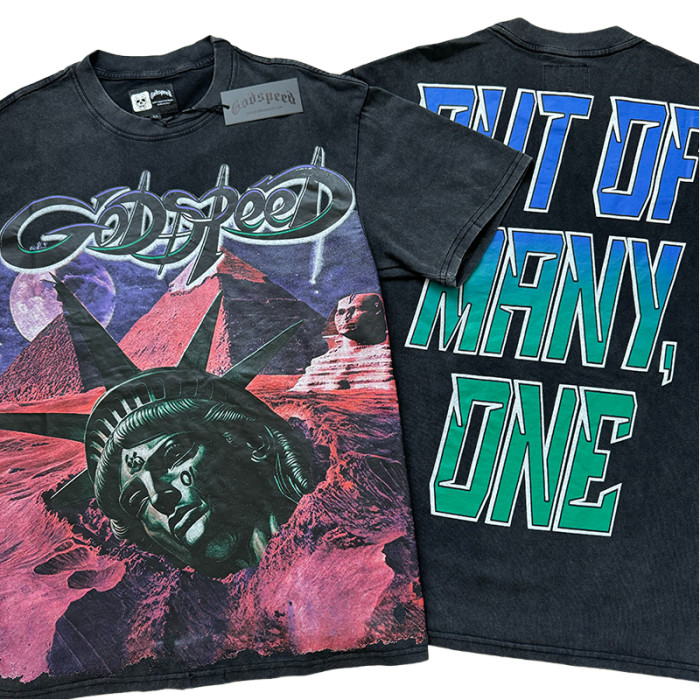 [Buy Two Get One Free]Desert-Buried Statue Print Washed Version Tee 2 colors 28485566