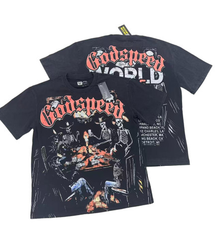 [Buy Two Get One Free]Skull Gathering Gambling Printed Washed Version Tee 2 colors 28487751