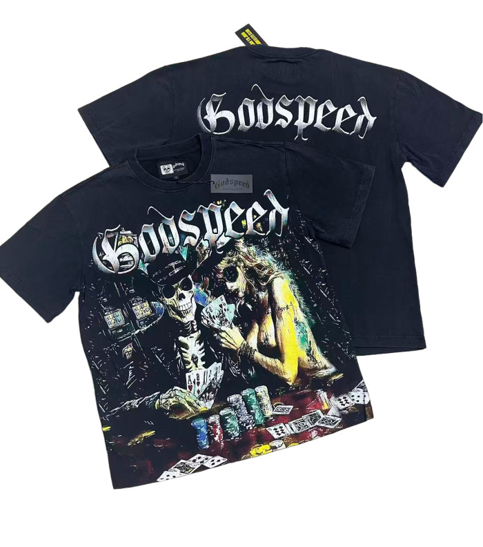 [Buy Two Get One Free]Skeleton Beauty Playing Cards Printed Washed Version Tee 2 colors 28487062