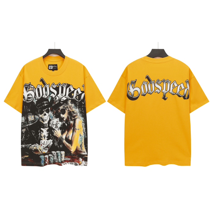 [Buy Two Get One Free]Skeleton Beauty Playing Cards Printed Washed Version Tee 2 colors 28487062