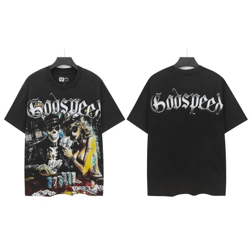 [Buy Two Get One Free]Skeleton Beauty Playing Cards Printed Washed Version Tee 2 colors 28487062