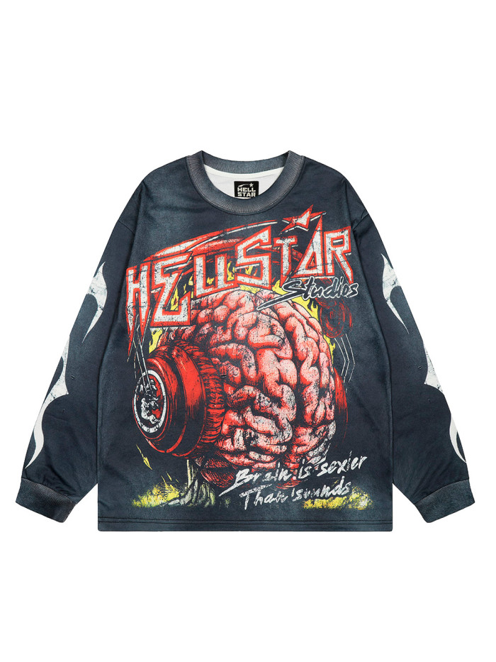 Brain Print Washed Version Long-Sleeve T-Shirt 28471092