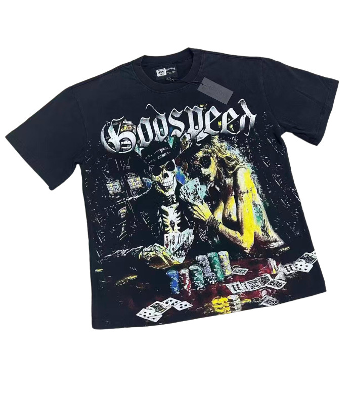 [Buy Two Get One Free]Skeleton Beauty Playing Cards Printed Washed Version Tee 2 colors 28487062