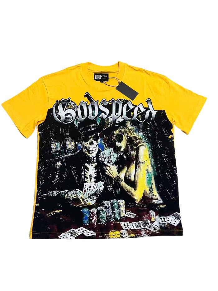 [Buy Two Get One Free]Skeleton Beauty Playing Cards Printed Washed Version Tee 2 colors 28487062