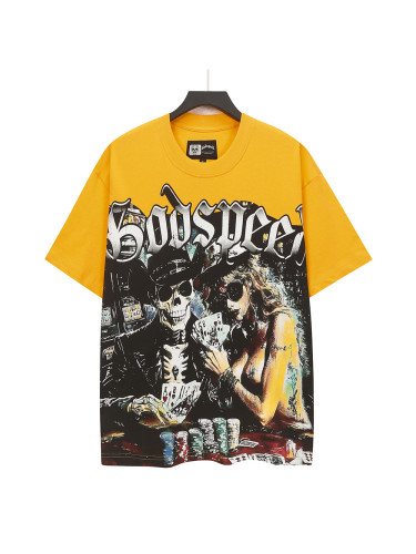 [Buy Two Get One Free]Skeleton Beauty Playing Cards Printed Washed Version Tee 2 colors 28487062