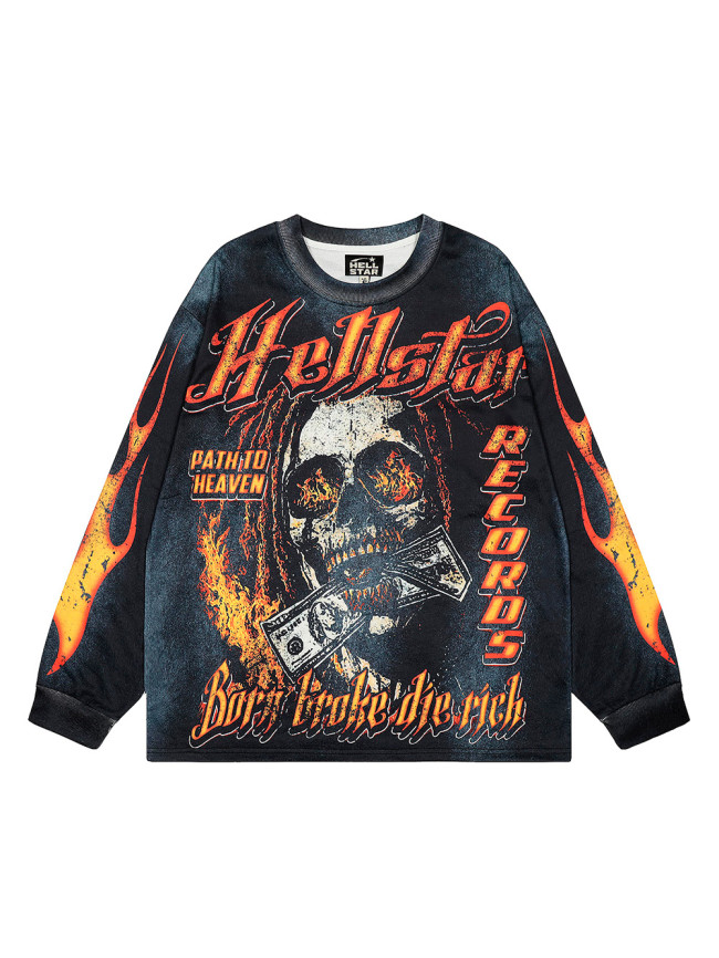 Skull banknotes Print Washed Version Long-Sleeve T-Shirt 28471079