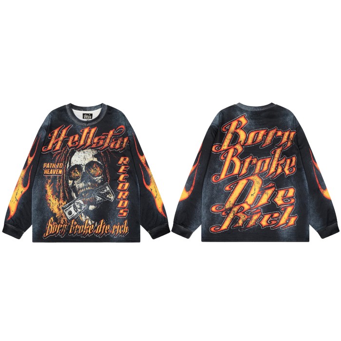 Skull banknotes Print Washed Version Long-Sleeve T-Shirt 28471079