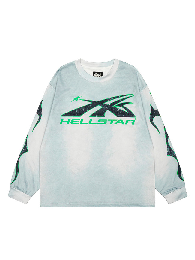 Green letter Print Washed Version Long-Sleeve T-Shirt 28471090