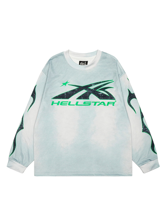 Green letter Print Washed Version Long-Sleeve T-Shirt 28471090