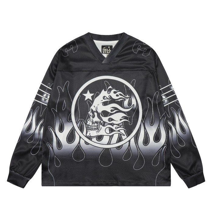 Skull Flame Print Mesh Long Sleeve T-Shirt 28493225