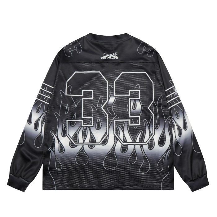 Skull Flame Print Mesh Long Sleeve T-Shirt 28493225