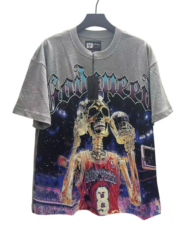 [Buy Two Get One Free]Basketball Skeleton Athlete Trophy Print Washed Version Tee 2 colors 28494360