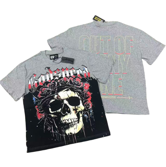 [Buy Two Get One Free]Skull with Rose Wreath Print Washed Version Tee 3 colors 28494382