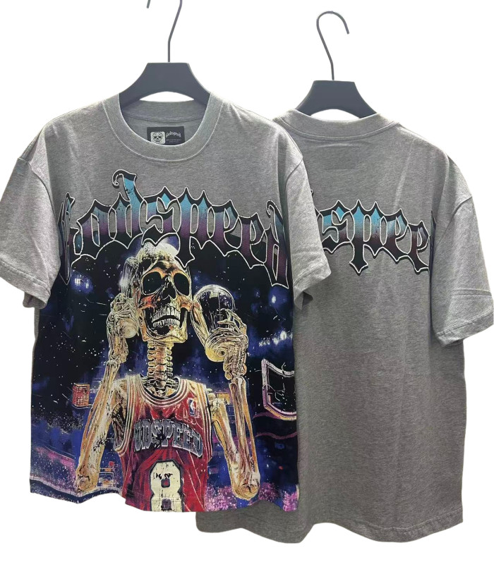 [Buy Two Get One Free]Basketball Skeleton Athlete Trophy Print Washed Version Tee 2 colors 28494360