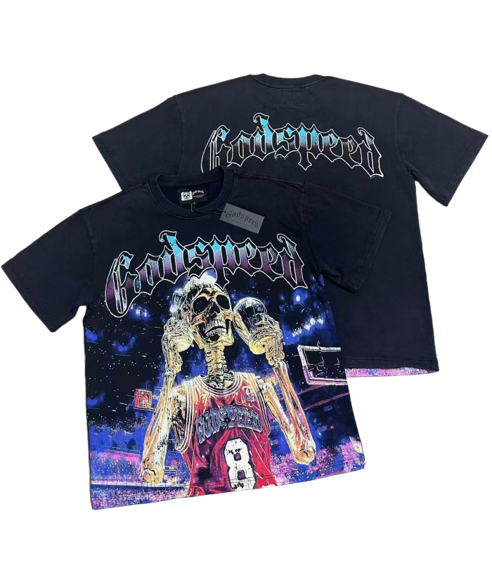 [Buy Two Get One Free]Basketball Skeleton Athlete Trophy Print Washed Version Tee 2 colors 28494360