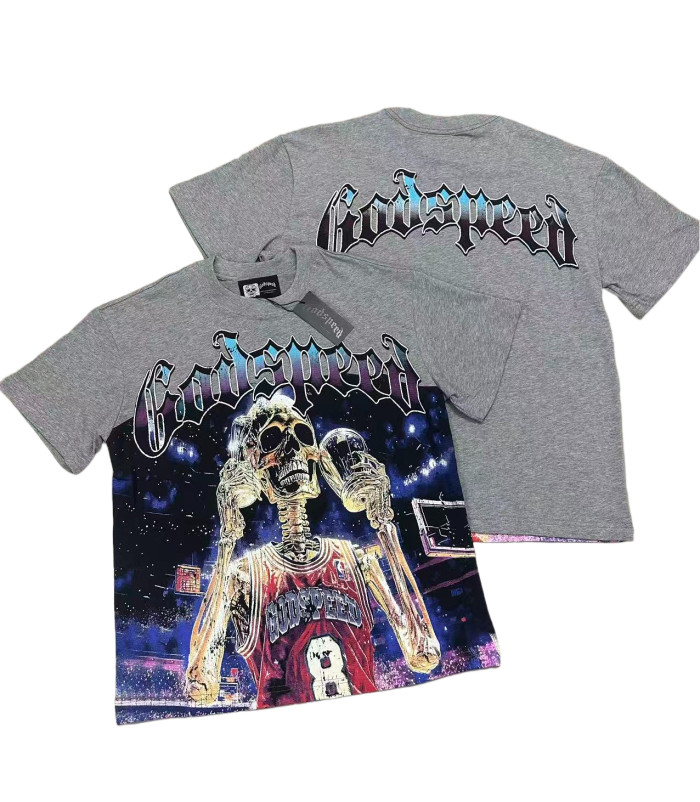 [Buy Two Get One Free]Basketball Skeleton Athlete Trophy Print Washed Version Tee 2 colors 28494360