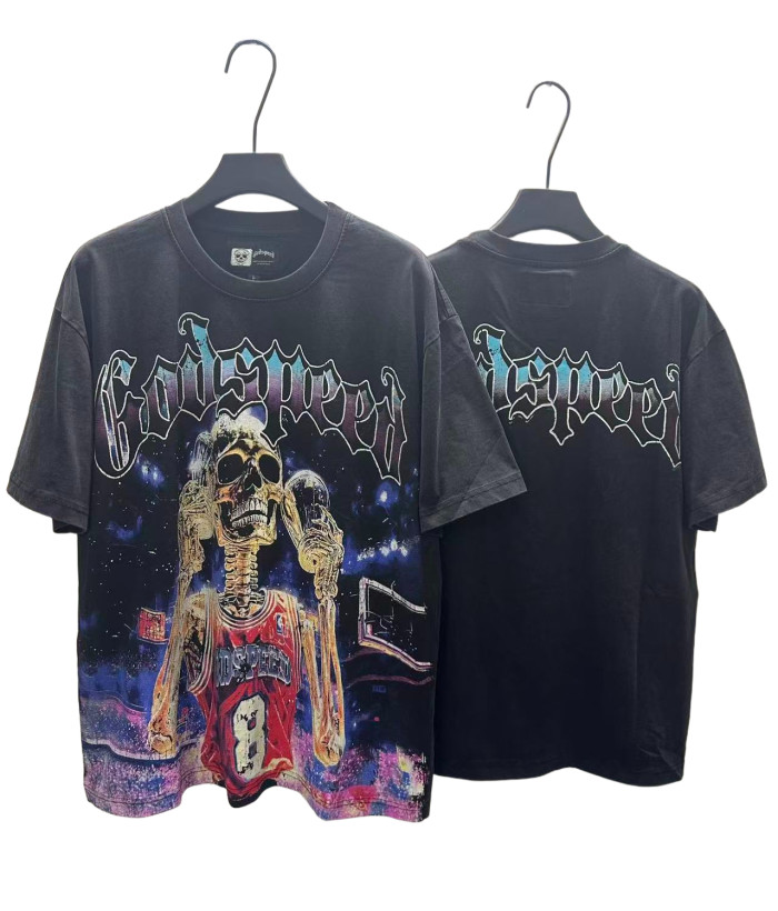 [Buy Two Get One Free]Basketball Skeleton Athlete Trophy Print Washed Version Tee 2 colors 28494360