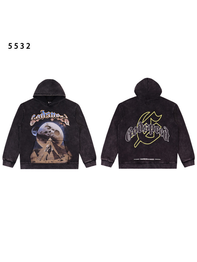  Skeleton Pyramid Moon Print Washed Version Hoodie 2 colors 28495501