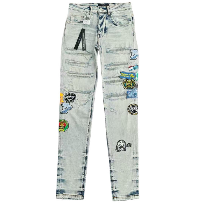   1:1 quality version Badge Embroidered Patch Slim-Fit Jeans 28495509