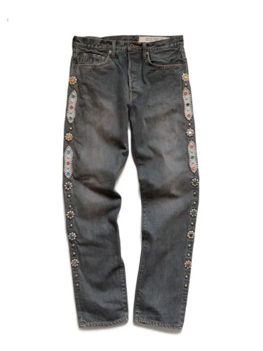 1:1 quality version Side Gem Flower Washed Version Jeans 2 colors