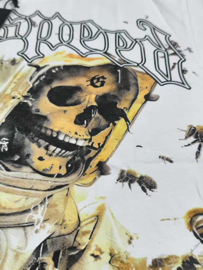 27931304 Bee Flower Bush Skull Print Tee 2 colors