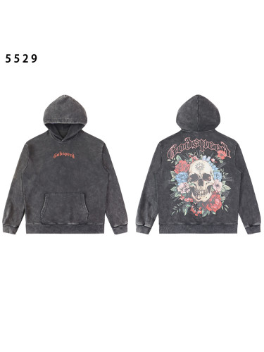 [Buy One Get One Free]Skull Rose print Washed Version Hoodie 2 colors 28462023