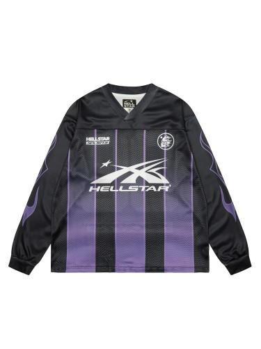 Black and purple mesh patchwork Long Sleeve T-Shirt 28465748