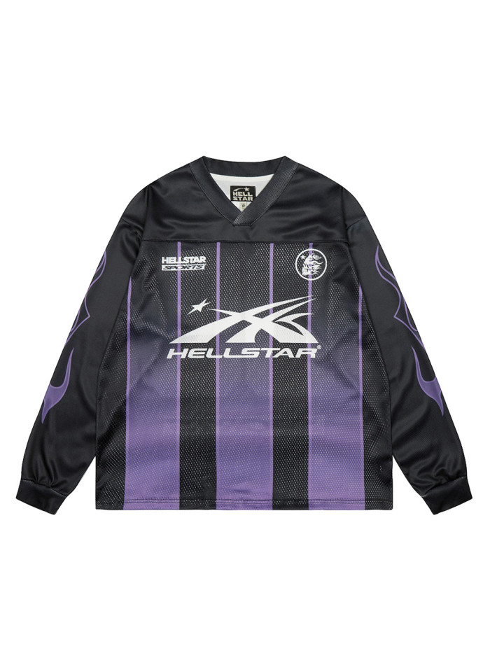 Black and purple mesh patchwork Long Sleeve T-Shirt 28465748